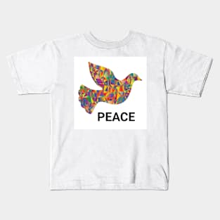 Dove in multicoloured design with peace writing Kids T-Shirt